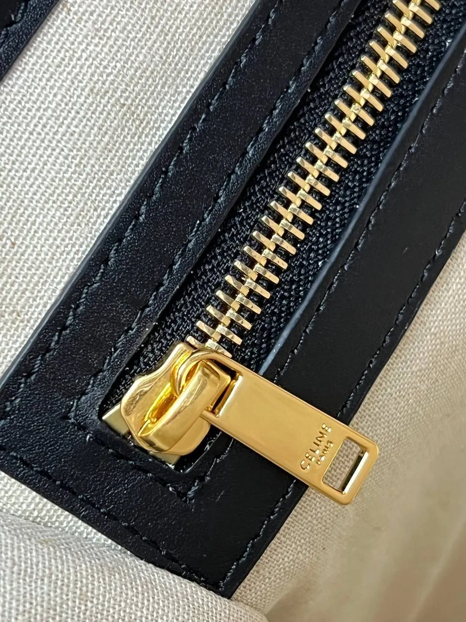 MINI HORIZONTAL CABAS IN TEXTILE WITH TRIOMPHE EMBROIDERY AND CALFSKIN BLACK