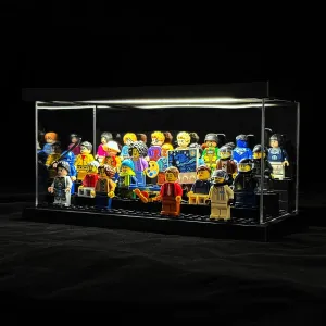 Minifigure Display Case with LED Lights - Clear Dustproof Acrylic Display Box Storage - Removable and Freely Assembled Brick Base (Clear Acrylic)