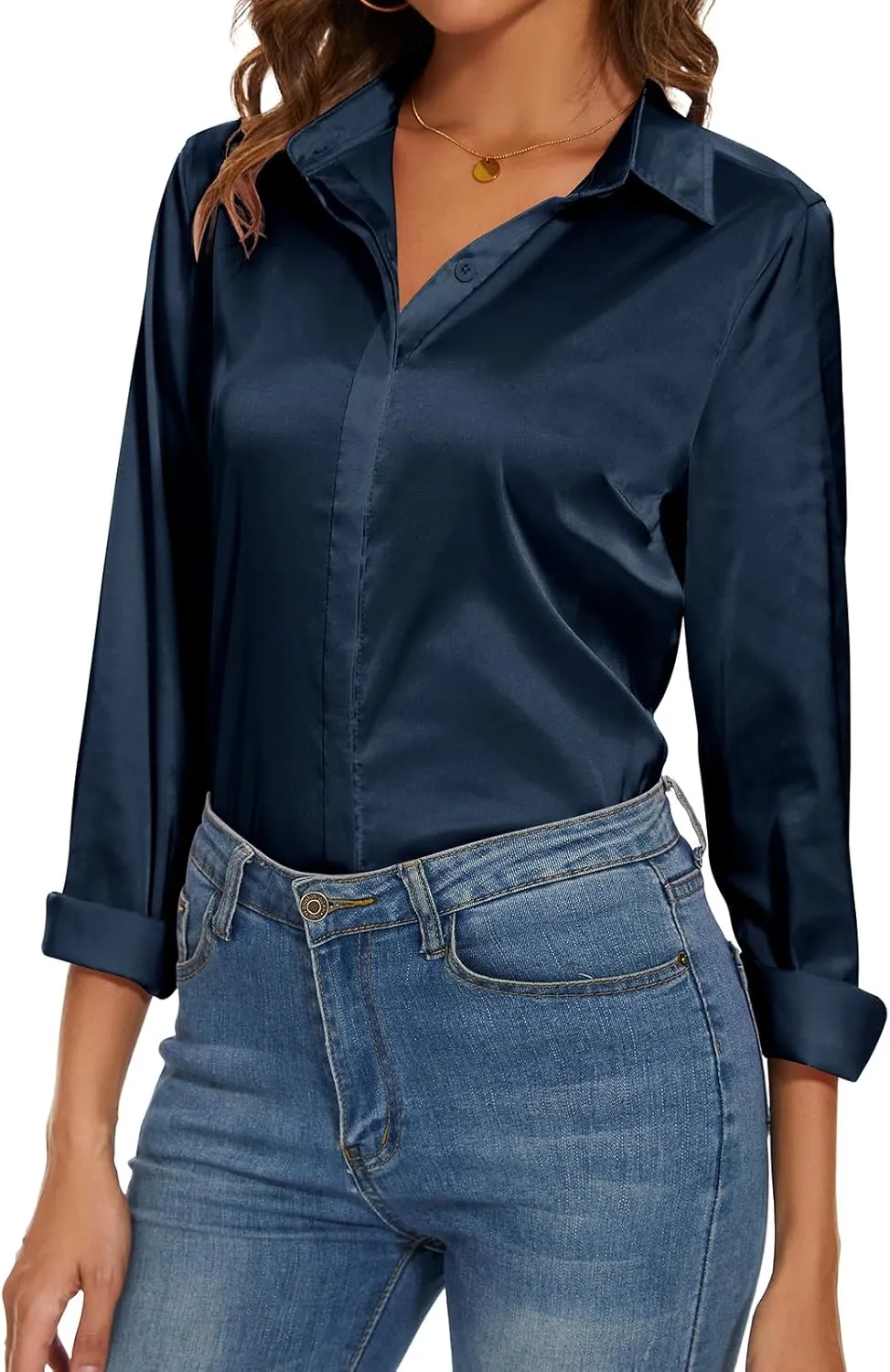 Miqieer Women's Silk Blouse Long Sleeve Lady Shirt Casual Office Work Blouse Shirt Tops