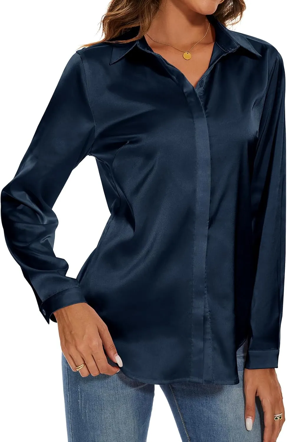 Miqieer Women's Silk Blouse Long Sleeve Lady Shirt Casual Office Work Blouse Shirt Tops