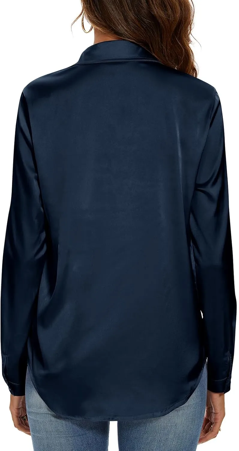 Miqieer Women's Silk Blouse Long Sleeve Lady Shirt Casual Office Work Blouse Shirt Tops