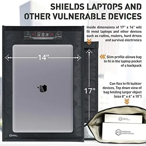 Mission Darkness Faraday Bag for Laptops // Device Shielding for Law Enforcement & Military, Executive Privacy, Travel & Data Security, Anti-Hacking & Anti-Spying Assurance