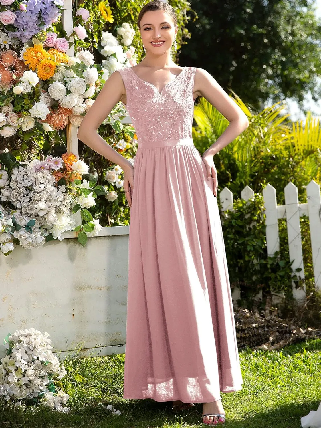 Miusol Women's Classy Deep V Neck Formal Evening Party Maxi Dress