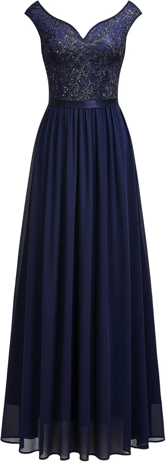 Miusol Women's Classy Deep V Neck Formal Evening Party Maxi Dress