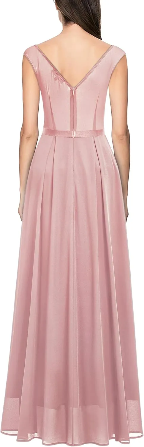 Miusol Women's Classy Deep V Neck Formal Evening Party Maxi Dress
