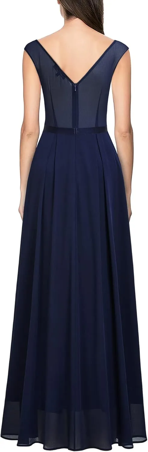 Miusol Women's Classy Deep V Neck Formal Evening Party Maxi Dress