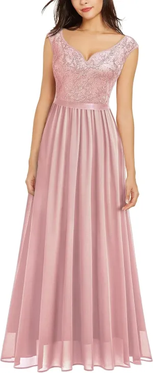 Miusol Women's Classy Deep V Neck Formal Evening Party Maxi Dress