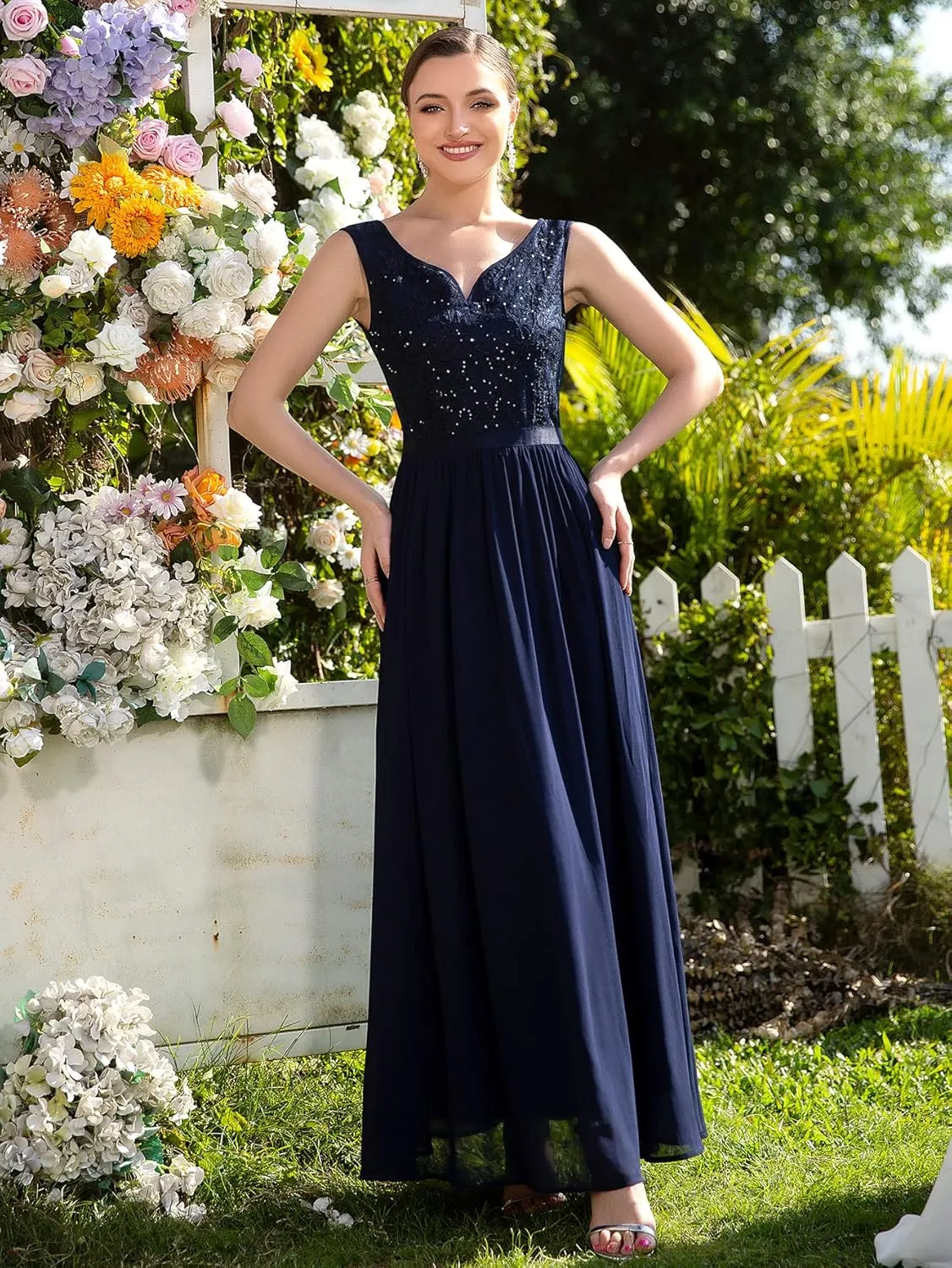 Miusol Women's Classy Deep V Neck Formal Evening Party Maxi Dress