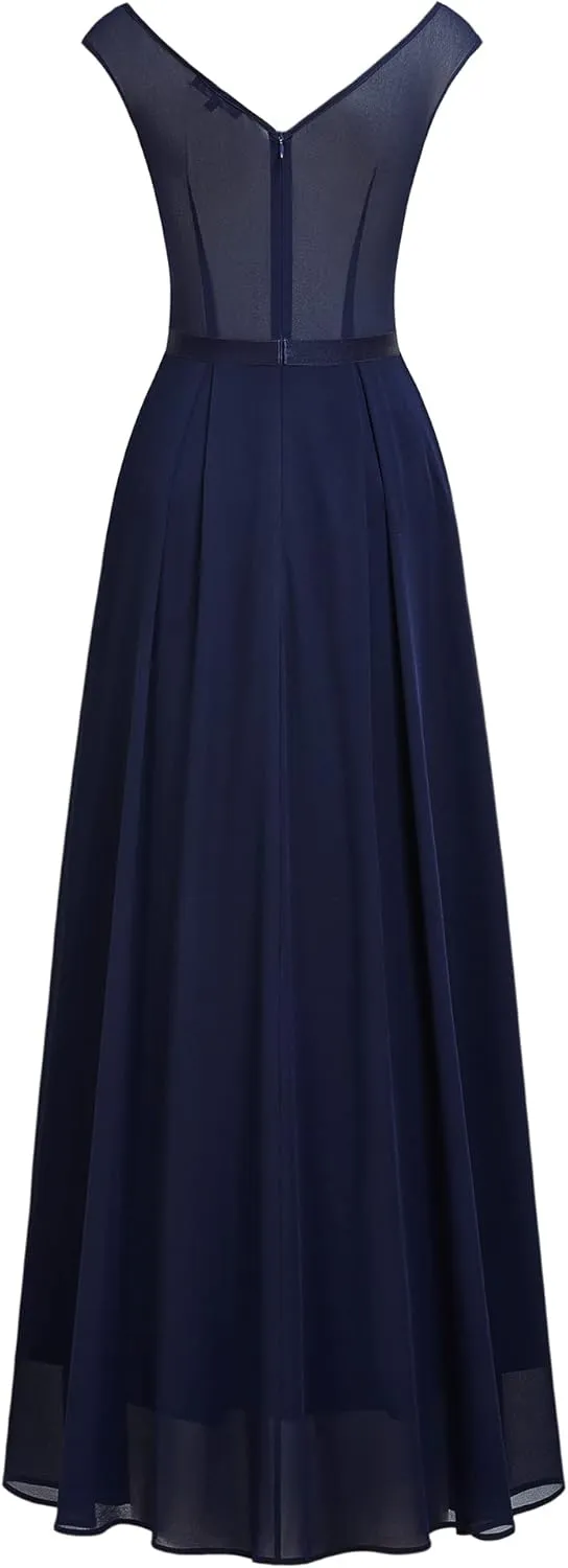 Miusol Women's Classy Deep V Neck Formal Evening Party Maxi Dress