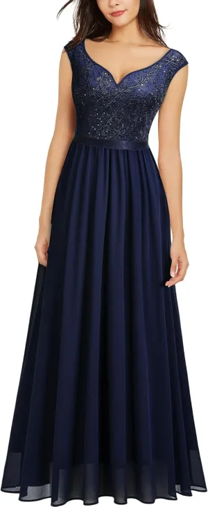 Miusol Women's Classy Deep V Neck Formal Evening Party Maxi Dress