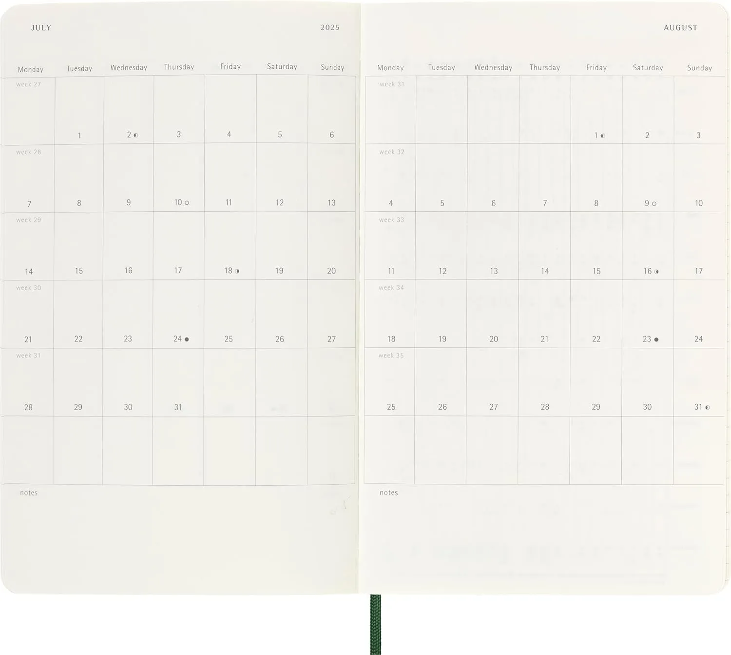 Moleskine Classic 12 Month 2025 Weekly Planner, Soft Cover, Large (5" x 8.25"), Myrtle Green, 144 pages