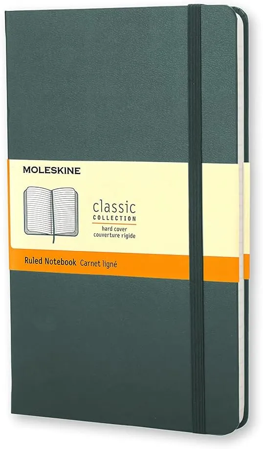 Moleskine Classic Notebook, Hard Cover, Large (5" x 8.25") Ruled/Lined, Forest Green, 240 Pages
