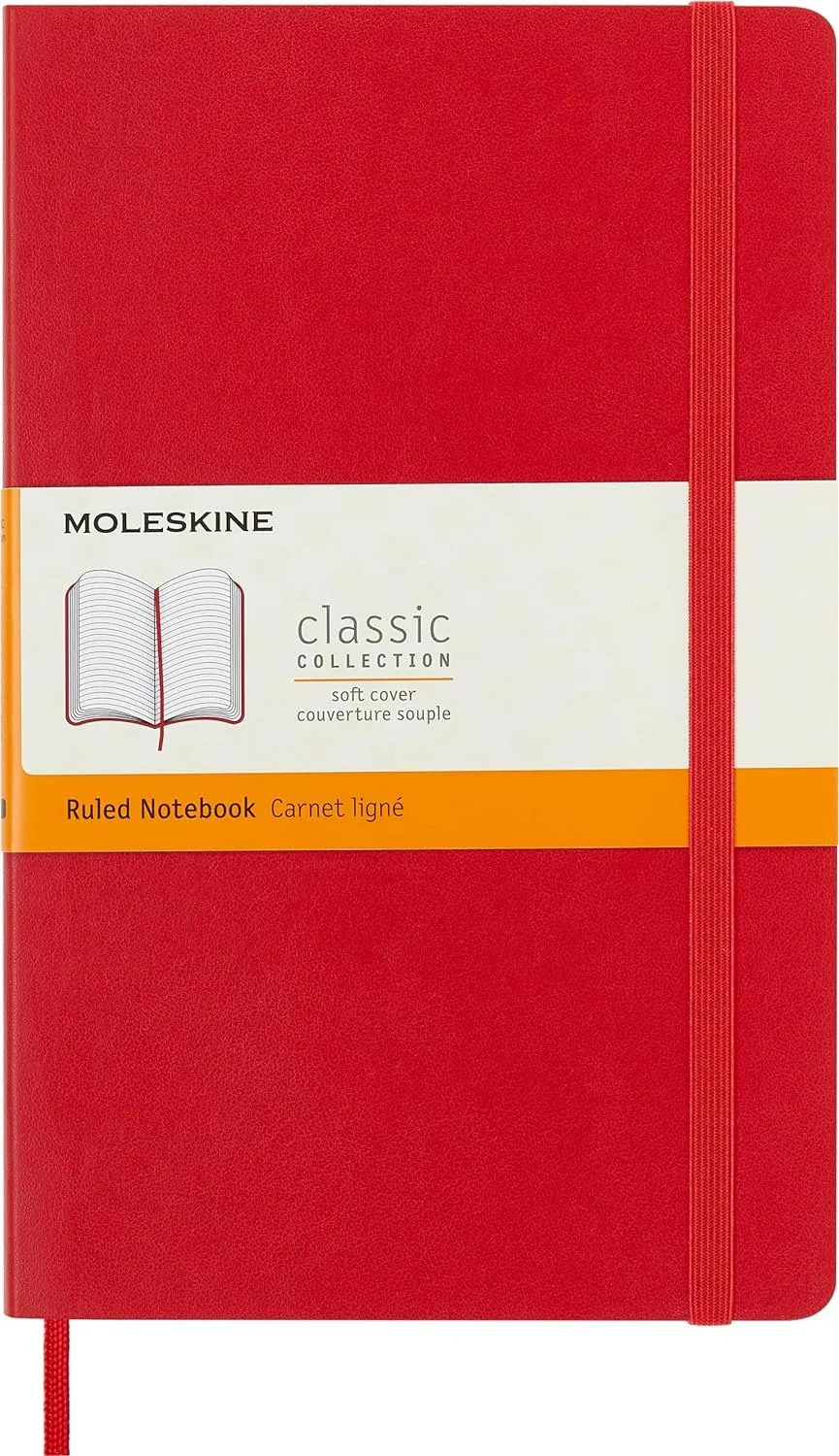Moleskine Classic Notebook, Soft Cover, Large (5" x 8.25") Ruled/Lined, Scarlet Red, 192 pages