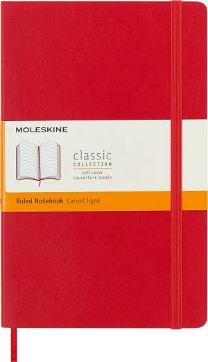 Moleskine Classic Notebook, Soft Cover, Large (5" x 8.25") Ruled/Lined, Scarlet Red, 192 pages