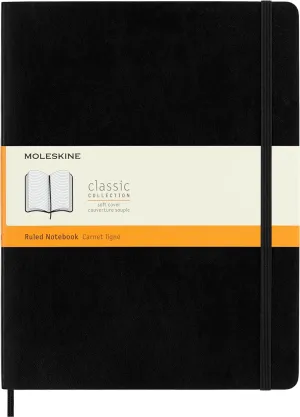 Moleskine Classic Notebook, Soft Cover, XL (7.5" x 9.5") Ruled/Lined, Black, 192 Pages