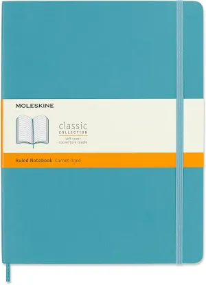 Moleskine Classic Notebook, Soft Cover, XL (7.5" x 9.5") Ruled/Lined, Reef Blue, 192 Pages