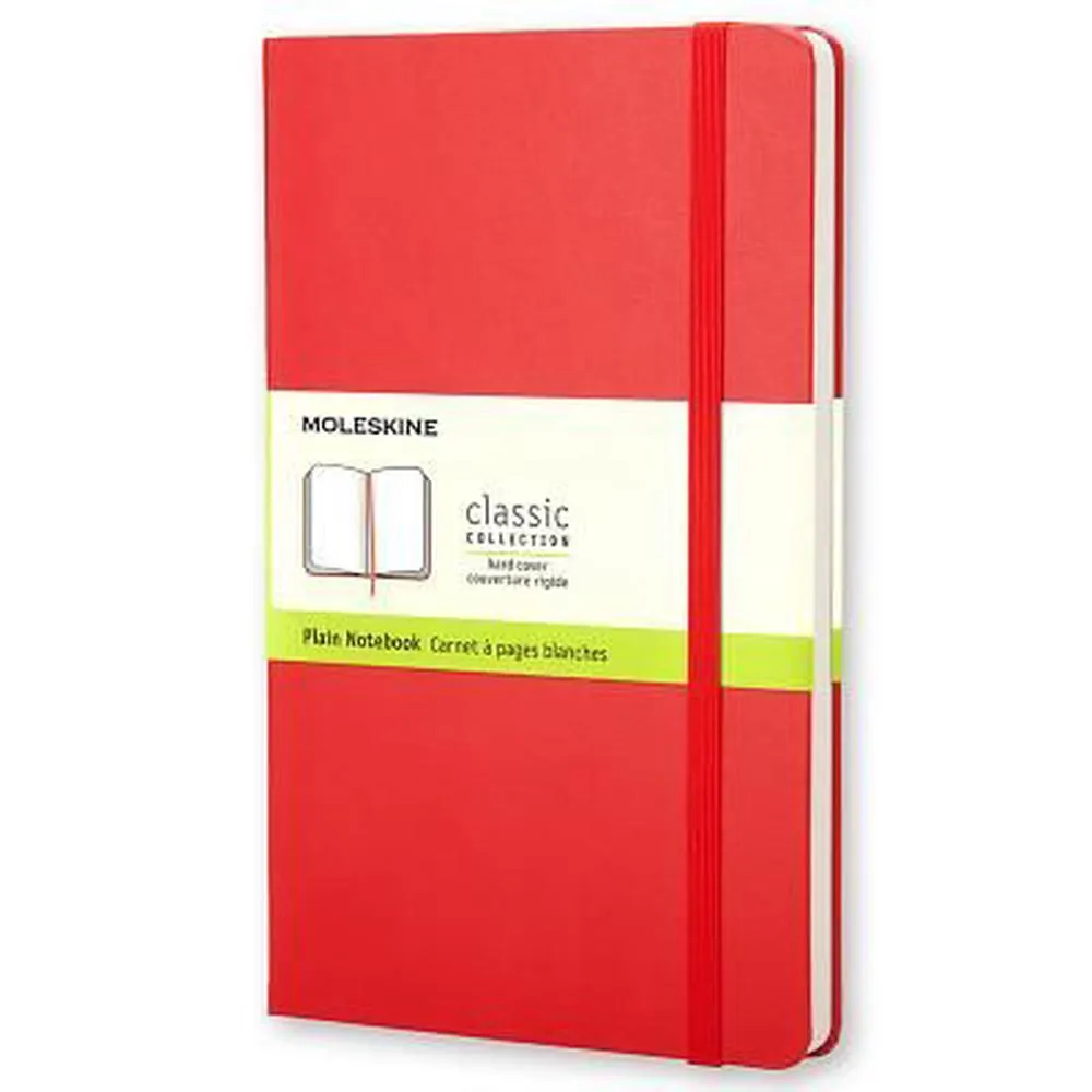 Moleskine Large (A5) Classic Hard Cover Notebook Plain (13 cm x 21 cm) Red, Blue or Black