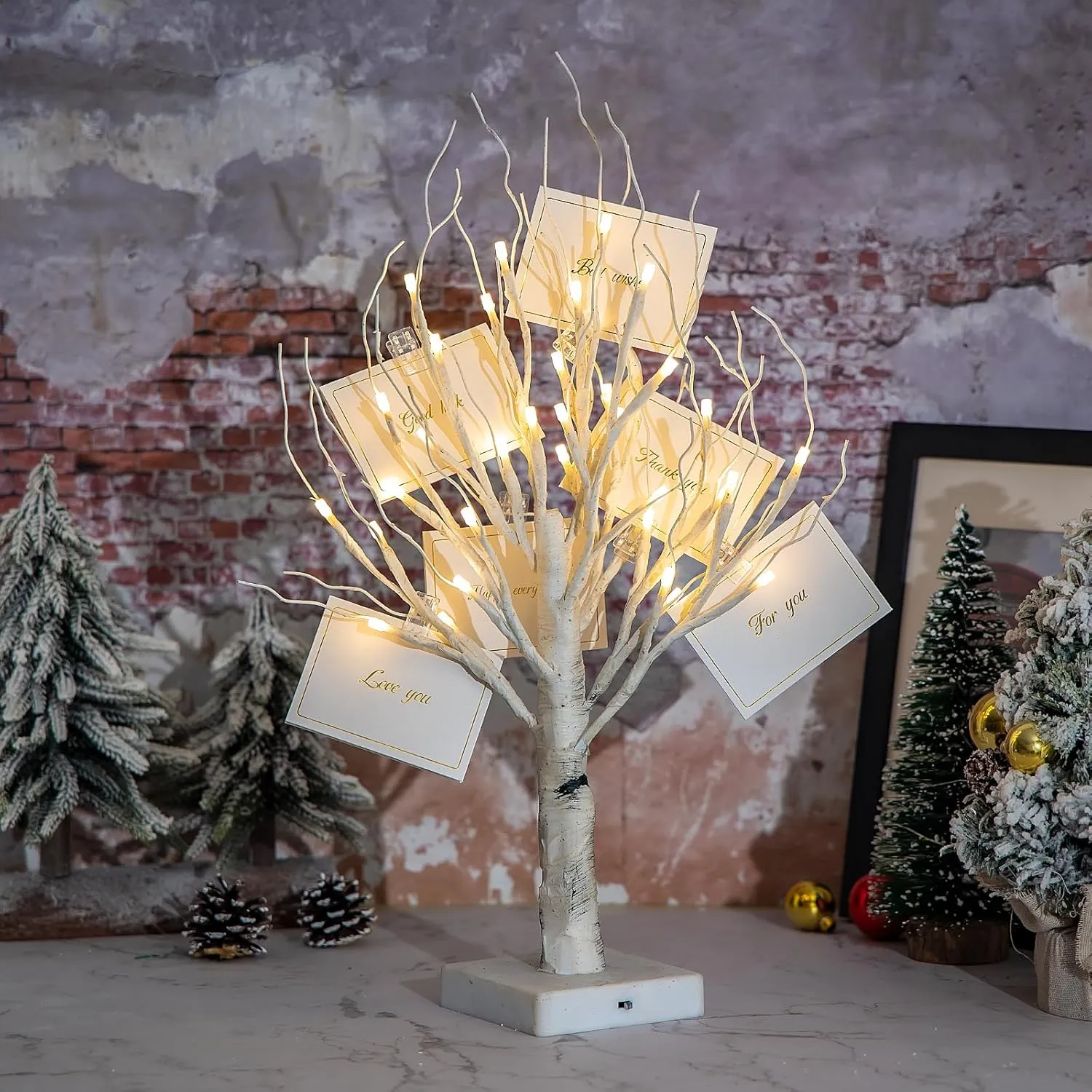 Money Tree Gift Holder - 36 LED Lighted Display Tree with Clips Lighted Tabletop Decoration Gift Card Tree (Warm White)