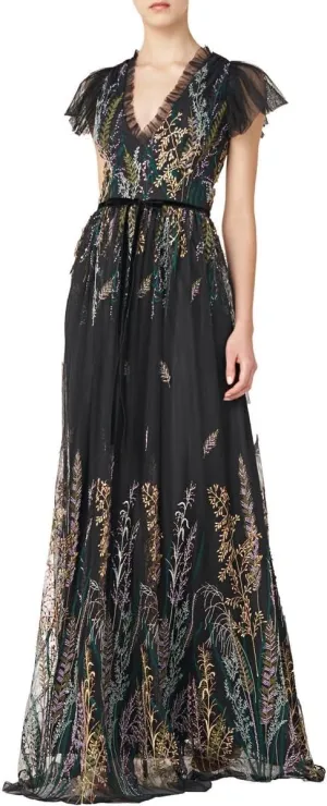 MONIQUE LHUILLIER ML Womens Beaded Embroidered Evening Dress