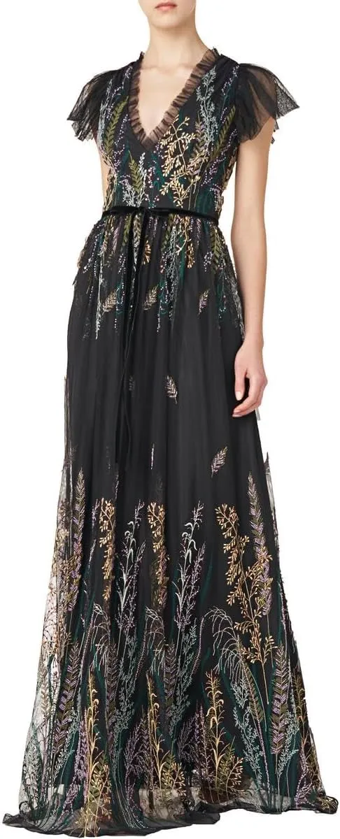 MONIQUE LHUILLIER ML Womens Beaded Embroidered Evening Dress