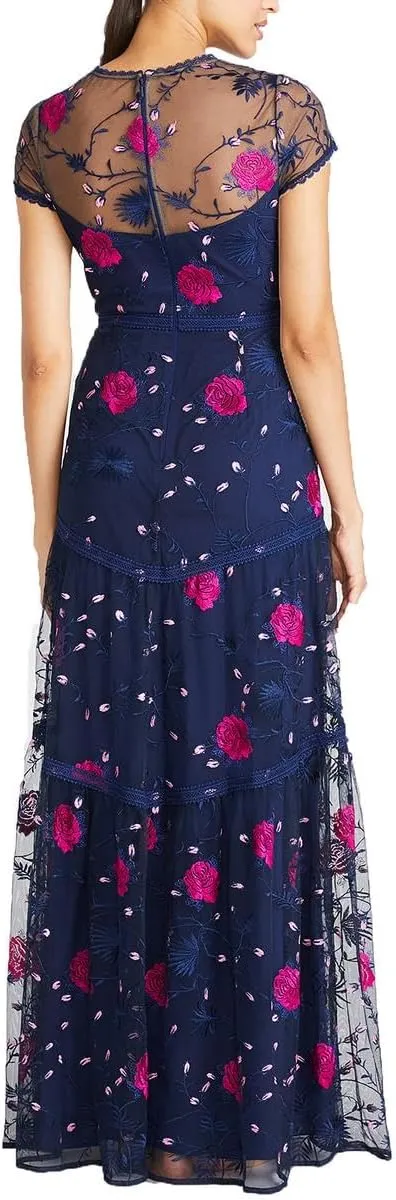 MONIQUE LHUILLIER ML Womens Embroidered Tulle Evening Dress
