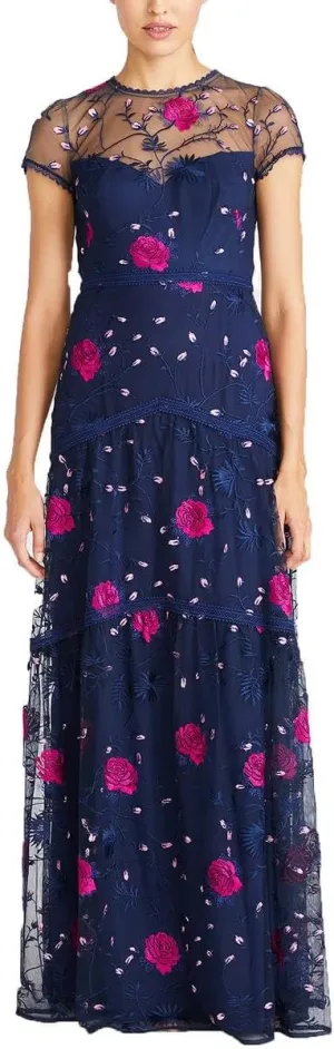 MONIQUE LHUILLIER ML Womens Embroidered Tulle Evening Dress