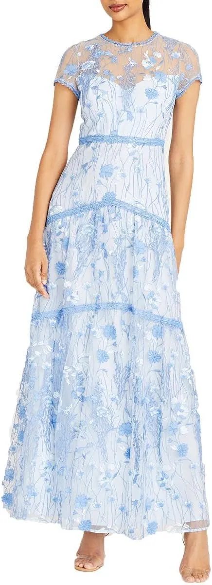 MONIQUE LHUILLIER ML Womens Floral Embroidered Evening Dress
