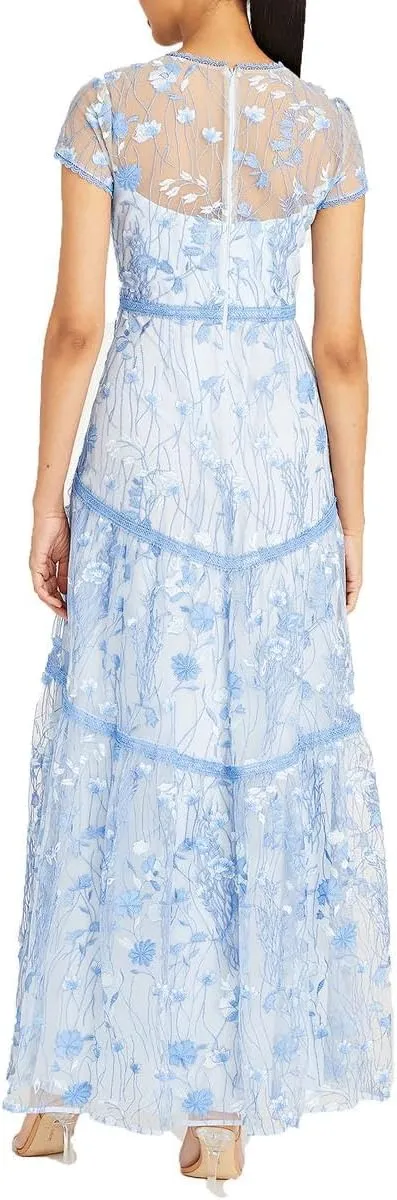 MONIQUE LHUILLIER ML Womens Floral Embroidered Evening Dress