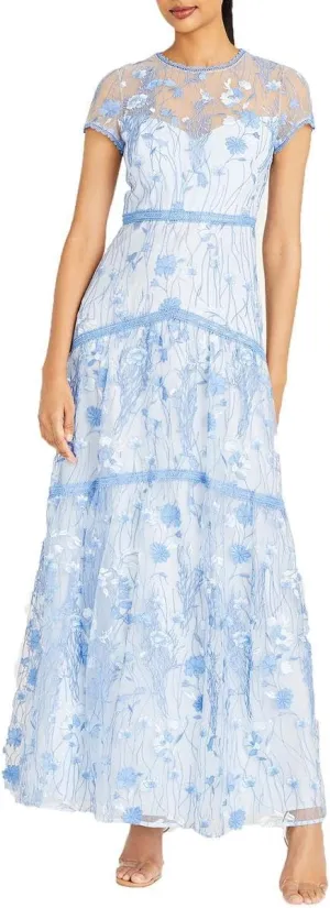 MONIQUE LHUILLIER ML Womens Floral Embroidered Evening Dress