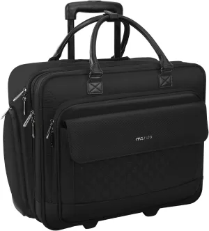 MOSISO Rolling Laptop Bag, 15.6 inch Rolling Briefcase for Women Men, Expandable Overnight Rolling Computer Bag with Flapover Pocket & Belt on 2 Wheels for Work Travel Business, Black
