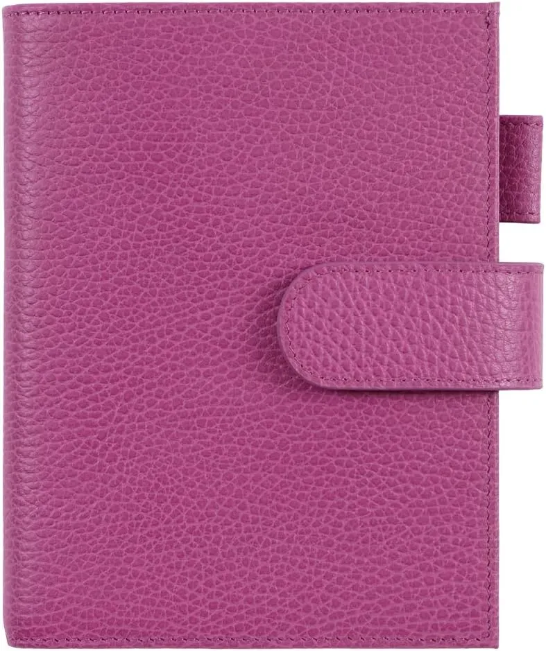 Moterm Leather Cover for A6 Notebooks - Fits Hobonichi Original, Stalogy and Midori MD Planners, with Pen Loop, Card Slots and Back Pocket (Firm Pebbled-Fuchsia Rose, A6 )