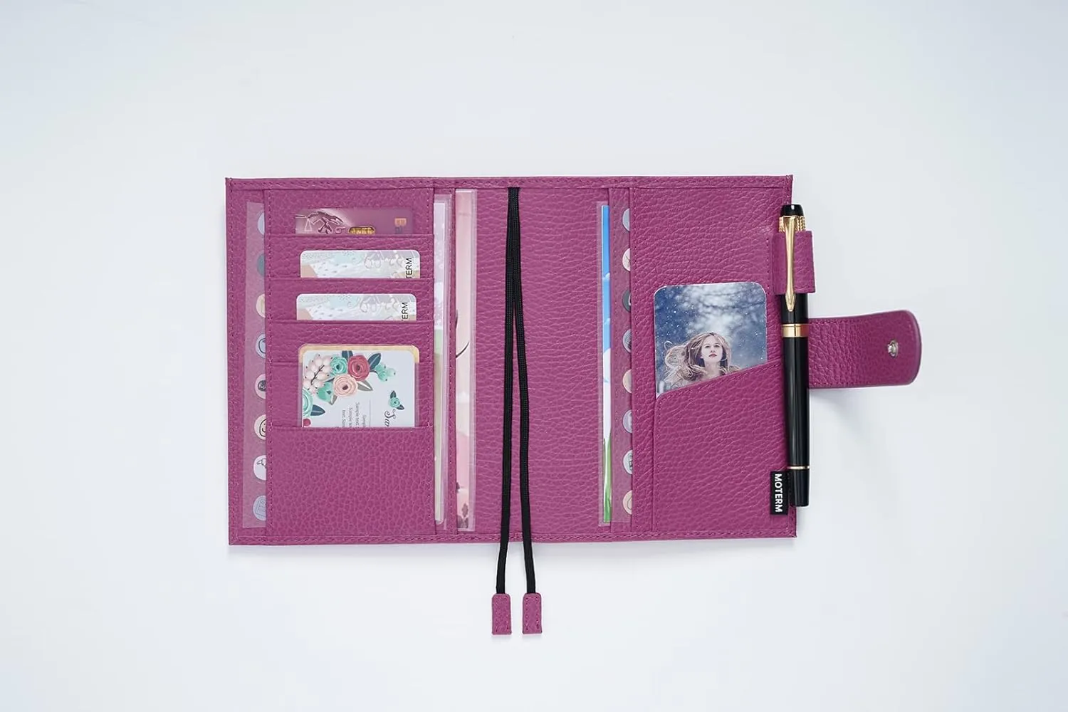 Moterm Leather Cover for A6 Notebooks - Fits Hobonichi Original, Stalogy and Midori MD Planners, with Pen Loop, Card Slots and Back Pocket (Firm Pebbled-Fuchsia Rose, A6 )
