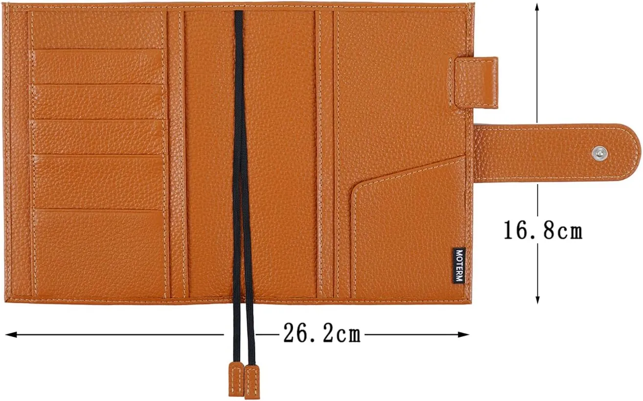 Moterm Leather Cover for A6 Notebooks - Fits Hobonichi Original, Stalogy and Midori MD Planners, with Pen Loop, Card Slots and Back Pocket (Pebbled-Burnt Orange, A6 )
