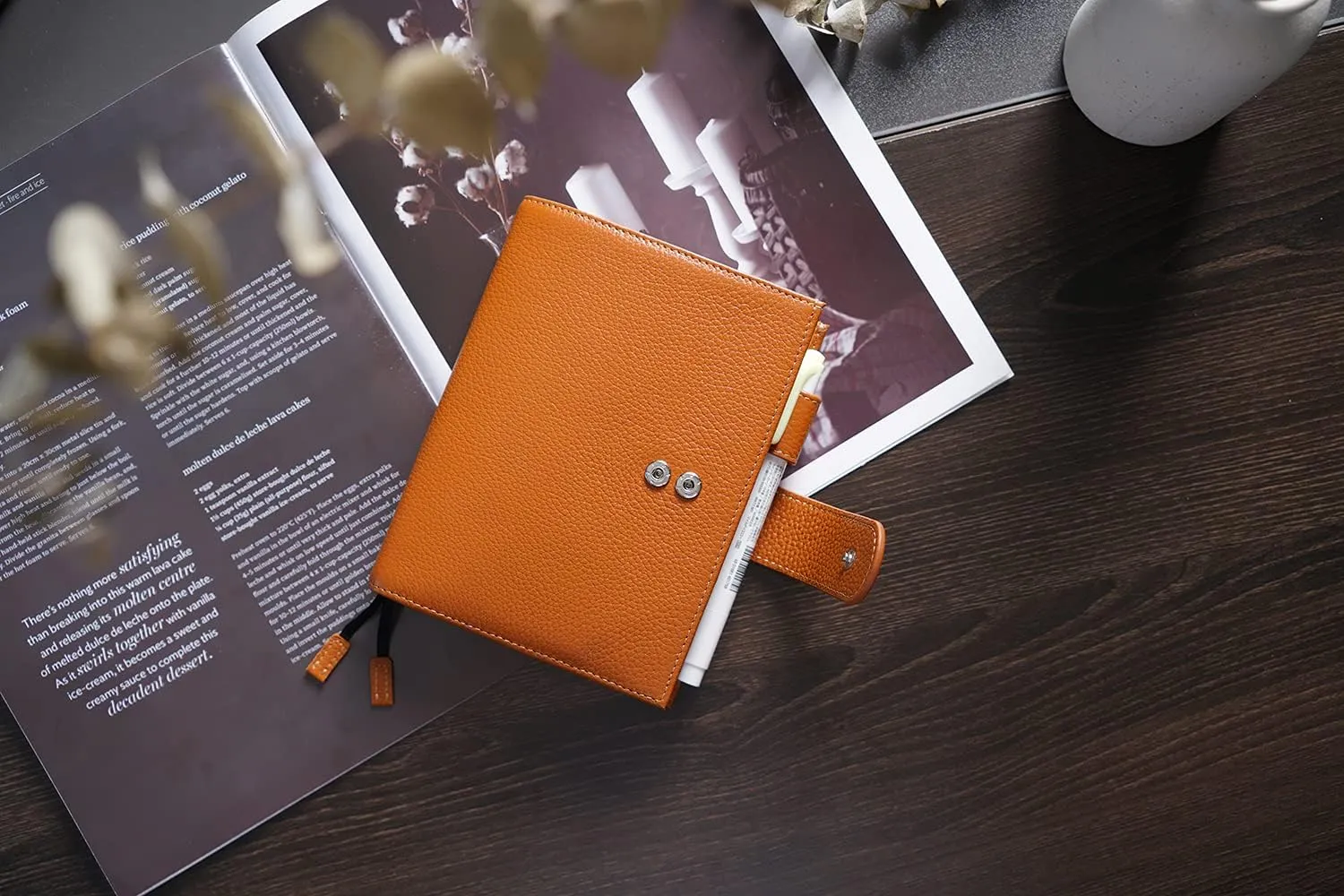 Moterm Leather Cover for A6 Notebooks - Fits Hobonichi Original, Stalogy and Midori MD Planners, with Pen Loop, Card Slots and Back Pocket (Pebbled-Burnt Orange, A6 )