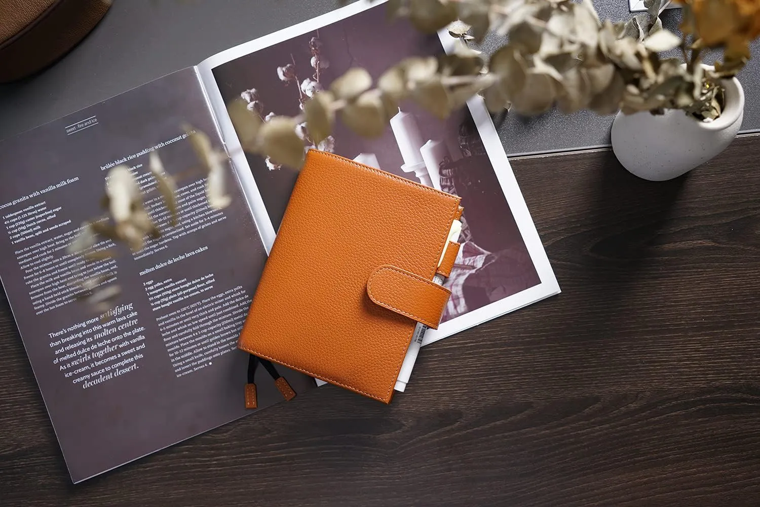 Moterm Leather Cover for A6 Notebooks - Fits Hobonichi Original, Stalogy and Midori MD Planners, with Pen Loop, Card Slots and Back Pocket (Pebbled-Burnt Orange, A6 )