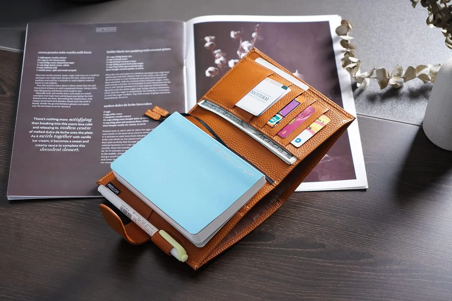 Moterm Leather Cover for A6 Notebooks - Fits Hobonichi Original, Stalogy and Midori MD Planners, with Pen Loop, Card Slots and Back Pocket (Pebbled-Burnt Orange, A6 )
