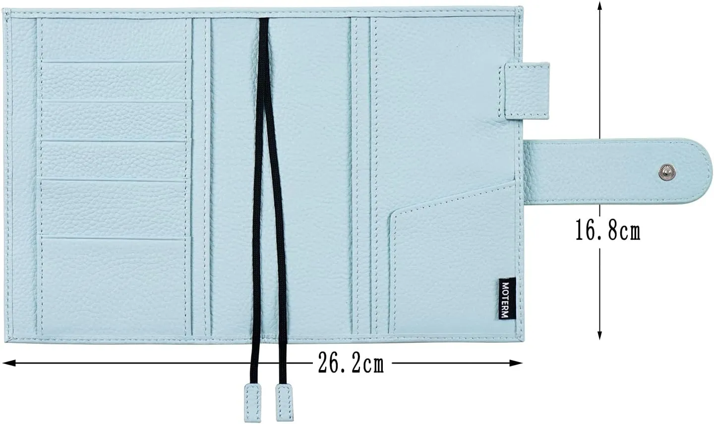 Moterm Leather Cover for A6 Notebooks - Fits Hobonichi Original, Stalogy and Midori MD Planners, with Pen Loop, Card Slots and Back Pocket (Pebbled-Light Blue, A6 )
