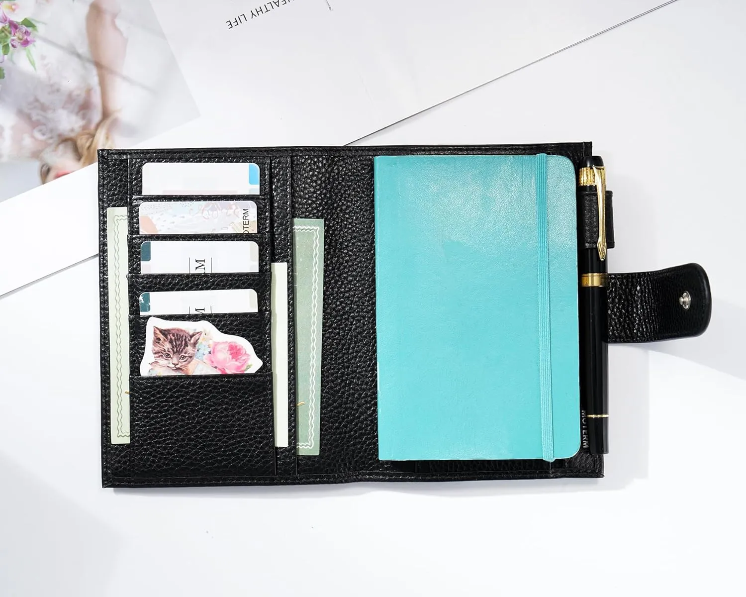 Moterm Leather Cover for Moleskine Pocket - Fits Daily/Weekly Planner and Classic, With Pen Loop, Card Slots and Back Pocket (Pebbled-Black)