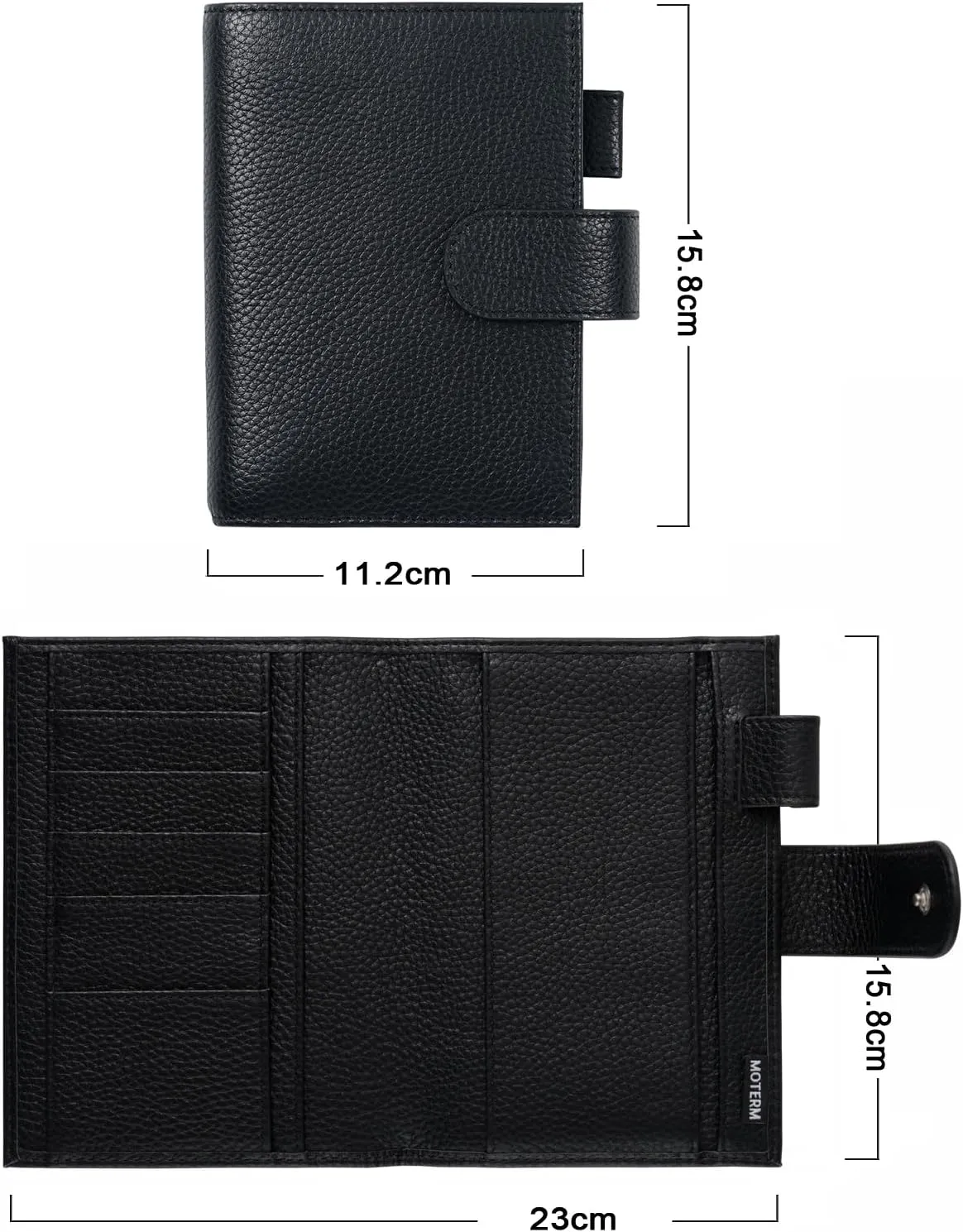 Moterm Leather Cover for Moleskine Pocket - Fits Daily/Weekly Planner and Classic, With Pen Loop, Card Slots and Back Pocket (Pebbled-Black)