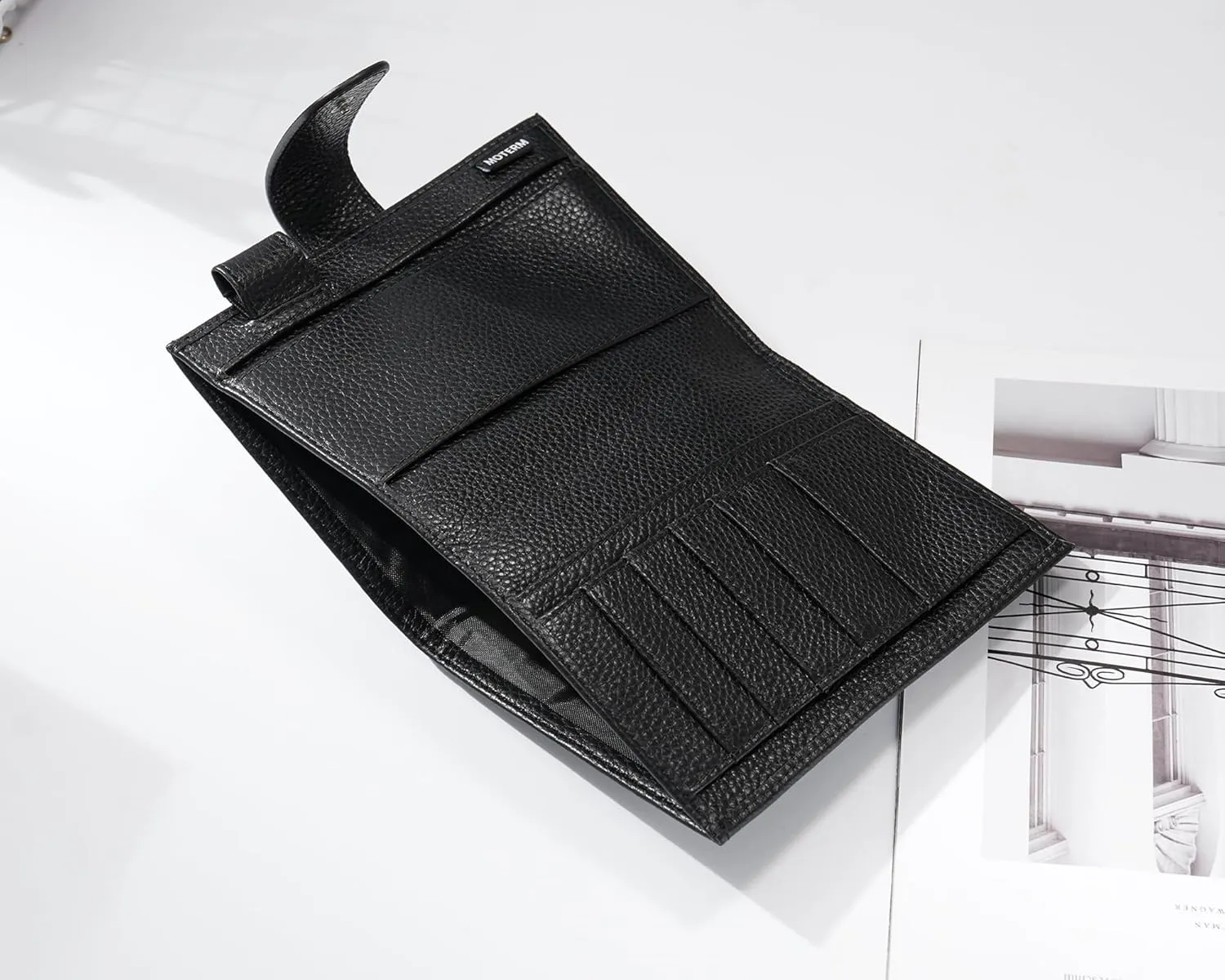 Moterm Leather Cover for Moleskine Pocket - Fits Daily/Weekly Planner and Classic, With Pen Loop, Card Slots and Back Pocket (Pebbled-Black)