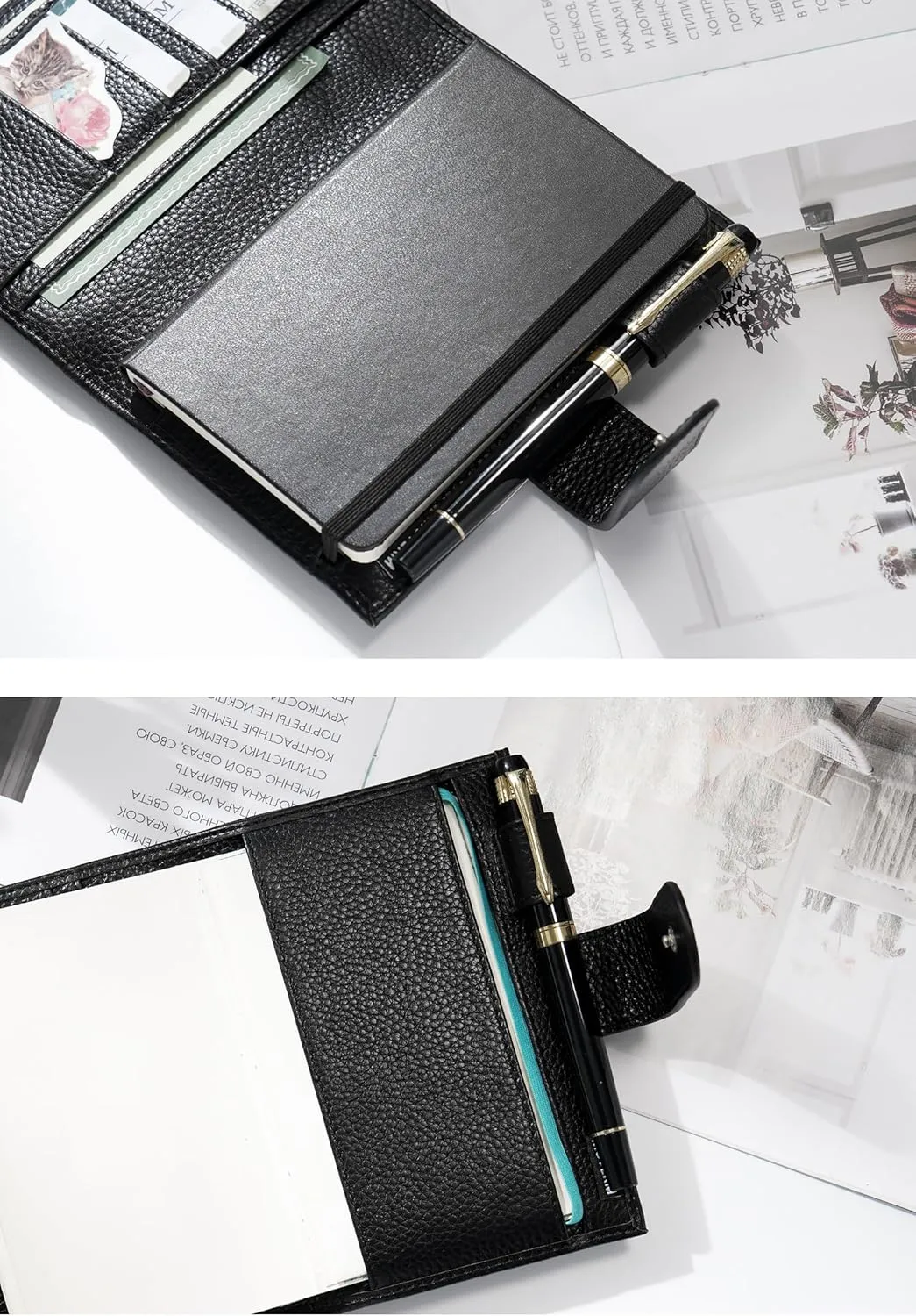 Moterm Leather Cover for Moleskine Pocket - Fits Daily/Weekly Planner and Classic, With Pen Loop, Card Slots and Back Pocket (Pebbled-Black)