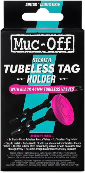 Muc-Off Stealth Tubeless AirTag Holder & Tubeless Valves Kit - Hidden Air Tag Holder for Bike Compatible with Apple AirTag - Anti-Theft Protection AirTag Bike Mount for Tubeless Tyres