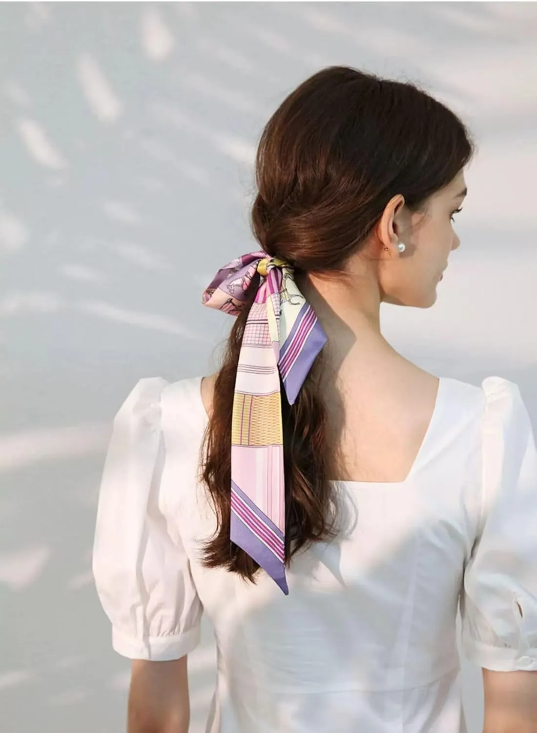 Mulberry Silk Scarf for Handbags,Bags, and Purse，2 Pcs 2"x35" Hair Ribbon Skinny Neck Fashion Scarves for Women