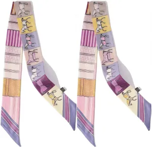 Mulberry Silk Scarf for Handbags,Bags, and Purse，2 Pcs 2"x35" Hair Ribbon Skinny Neck Fashion Scarves for Women