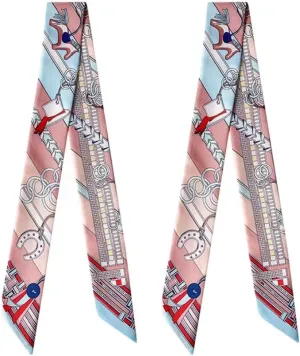 Mulberry Silk Scarf for Handbags,Bags, and Purse，2 Pcs 2"x35" Hair Ribbon Skinny Neck Fashion Scarves for Women