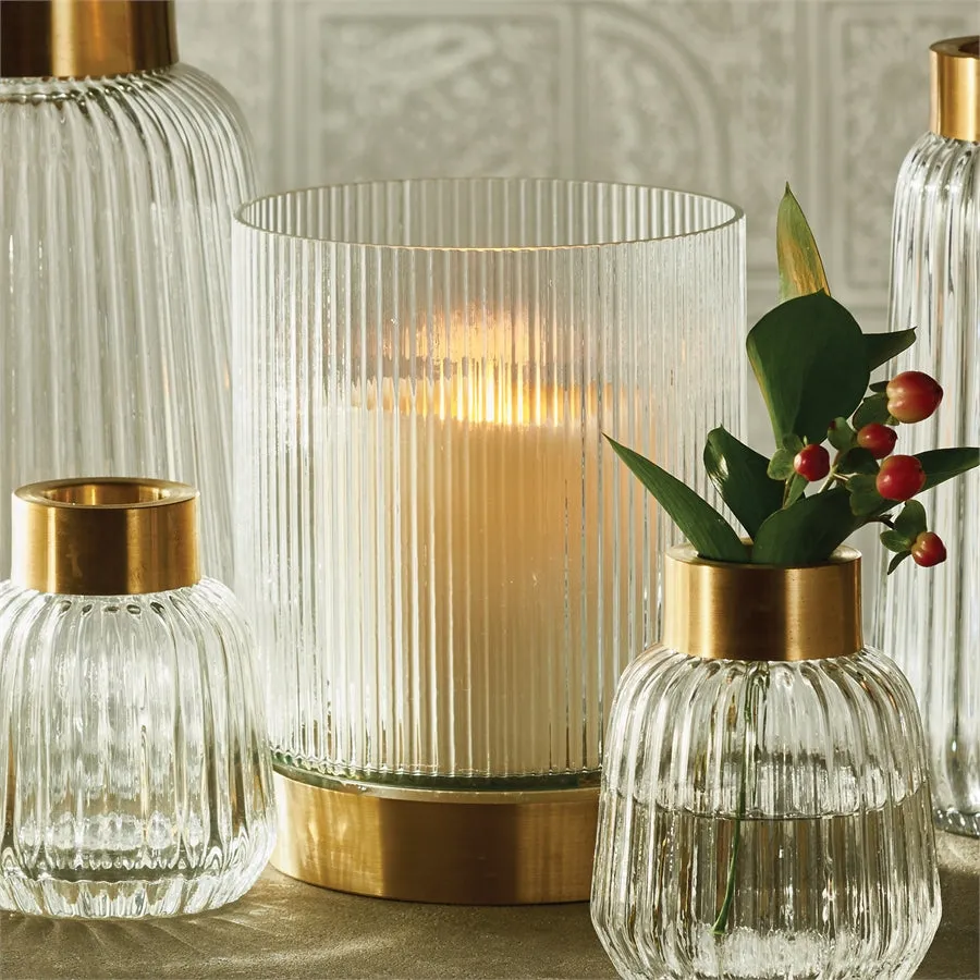 Napa Home Garden, JASPER RIBBED GLASS HURRICANE 7.5",dw209