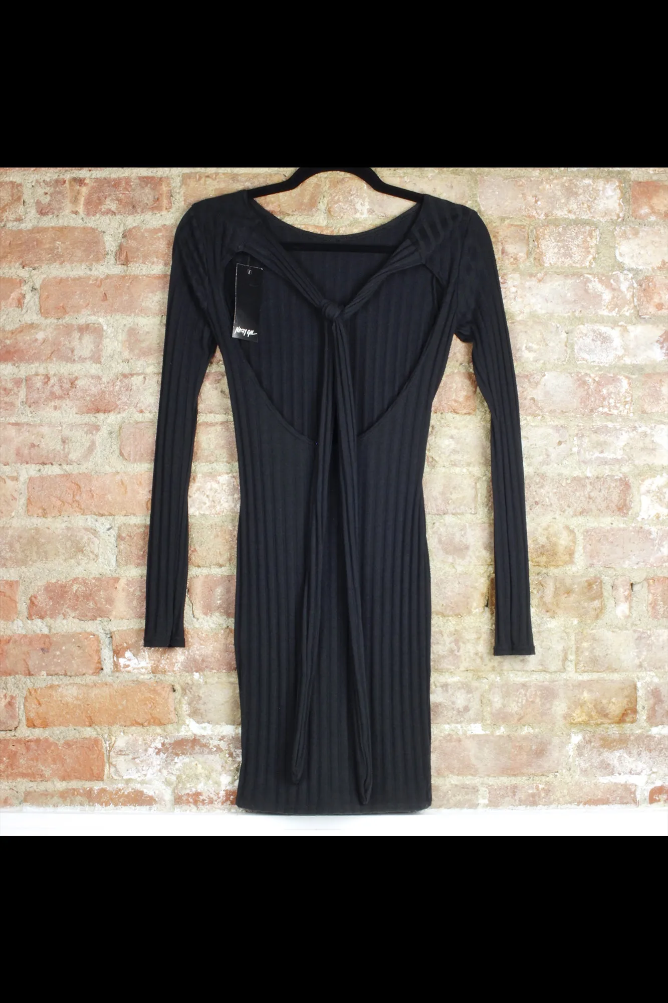 Nasty Gal Ribbed Tie Back Mini Dress - XS