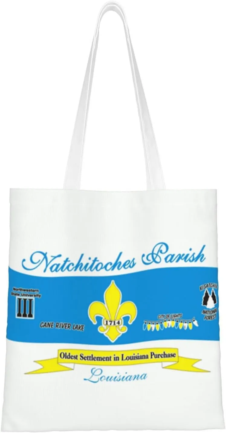Natchitoches Parish La Flag Tote Bag for Women Canvas Shopping Bags Reusable Large Capacity Casual Shoulder Handbags Grocery Bags DIY Gift Bags