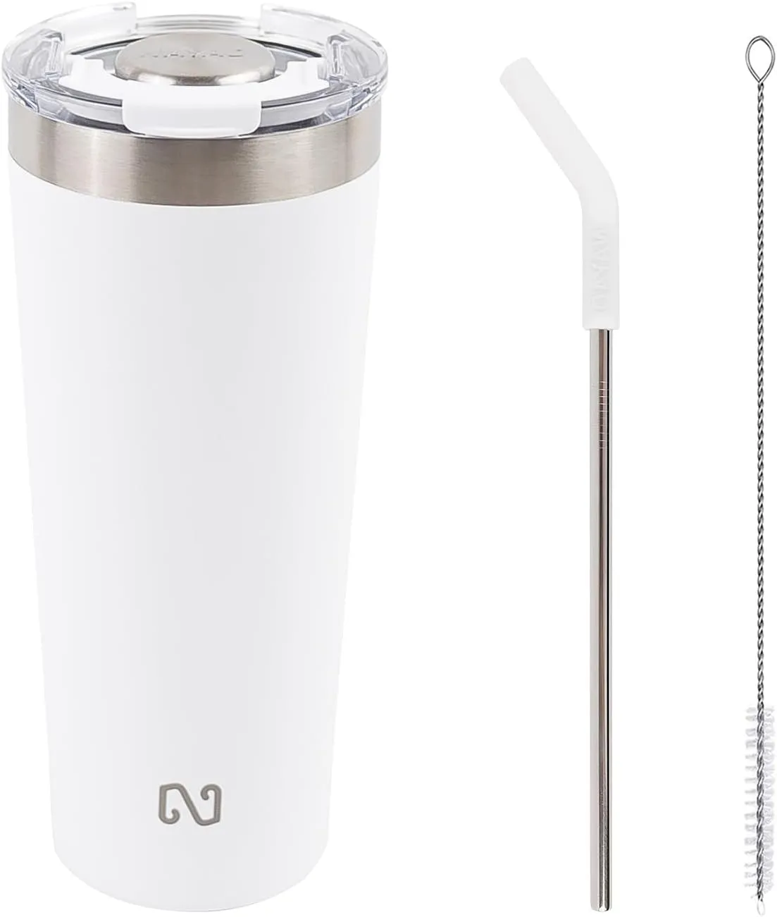 NAYAD 22oz Tumbler with Lid and Straw Travel Coffee Mug Insulated Stainless Steel Insulated Tumbler Fits Cup Holders For Cold and Hot, White