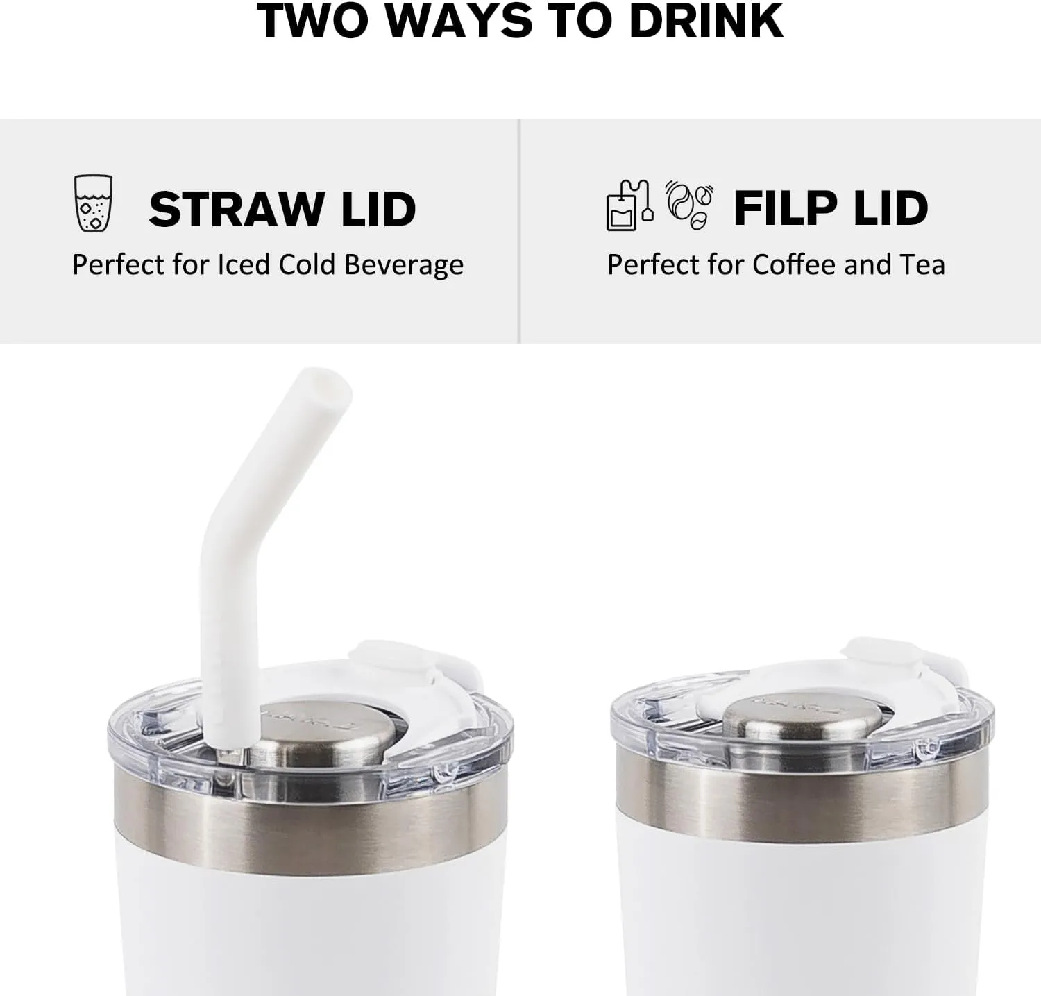 NAYAD 22oz Tumbler with Lid and Straw Travel Coffee Mug Insulated Stainless Steel Insulated Tumbler Fits Cup Holders For Cold and Hot, White